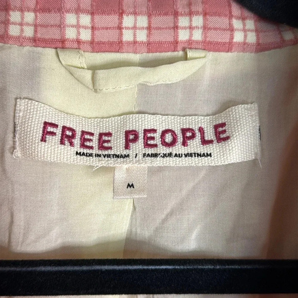 Free People Olivia Gingham Tie Waist Blazer Medium Oversized Preppy Boho Office - Picture 3 of 10